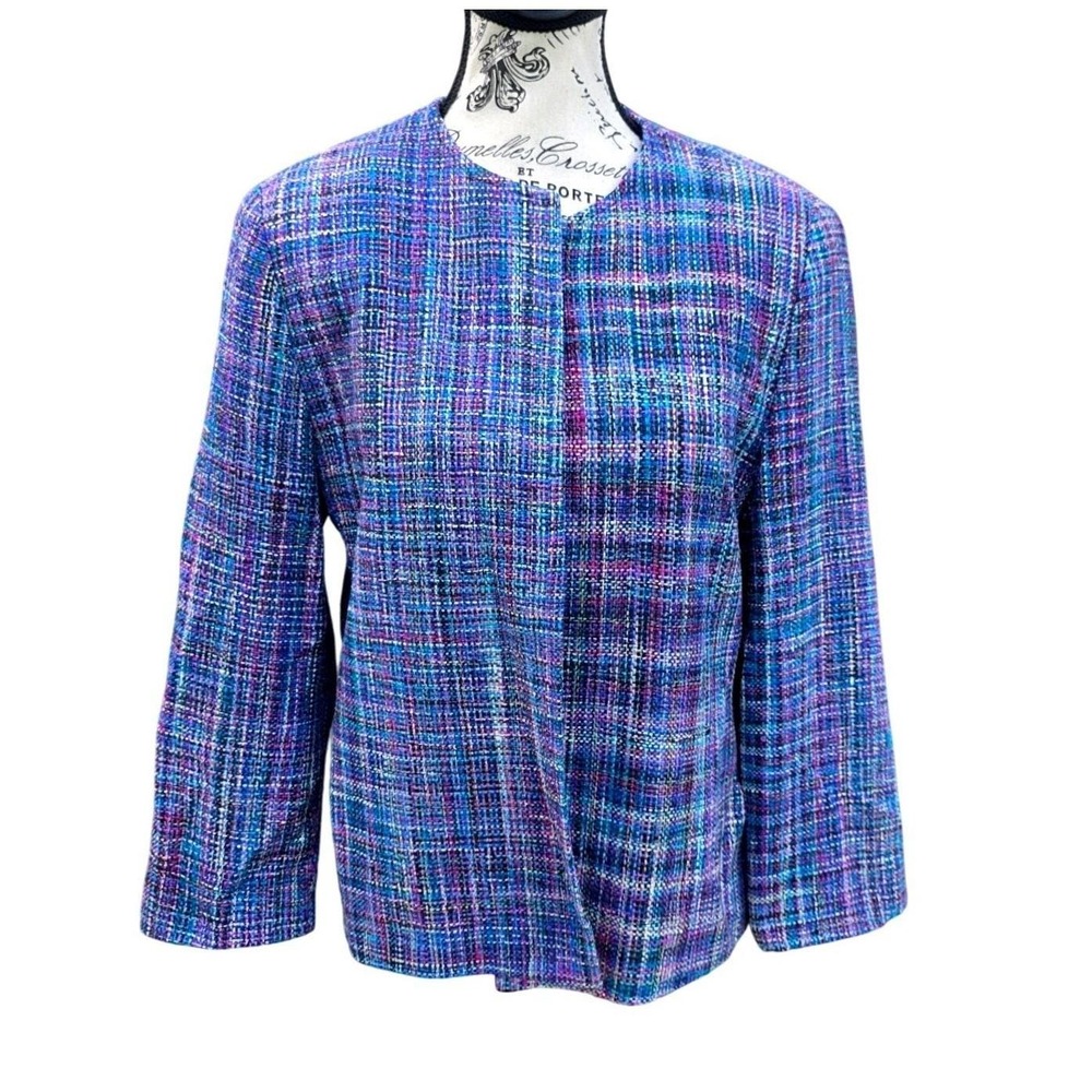 Orvis Silk Vintage Womens Multi-Color Tweed Blazer Jacket Blue Purple Size 12